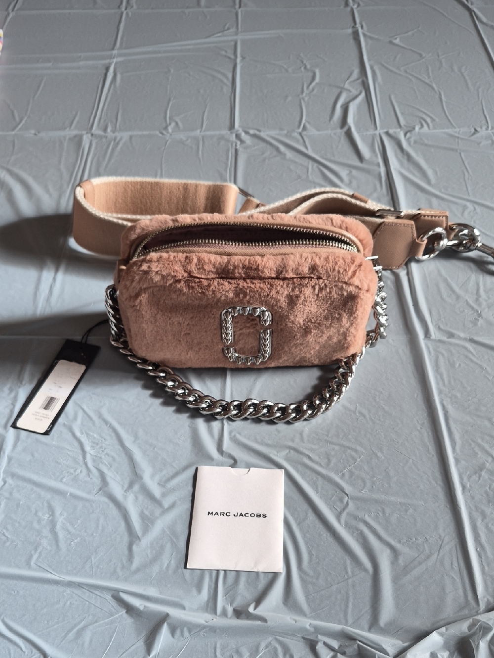 Marc Jacobs Blush Pink Faux-Fur Mini Crossbody with Silver Chain - Picture 1 of 14